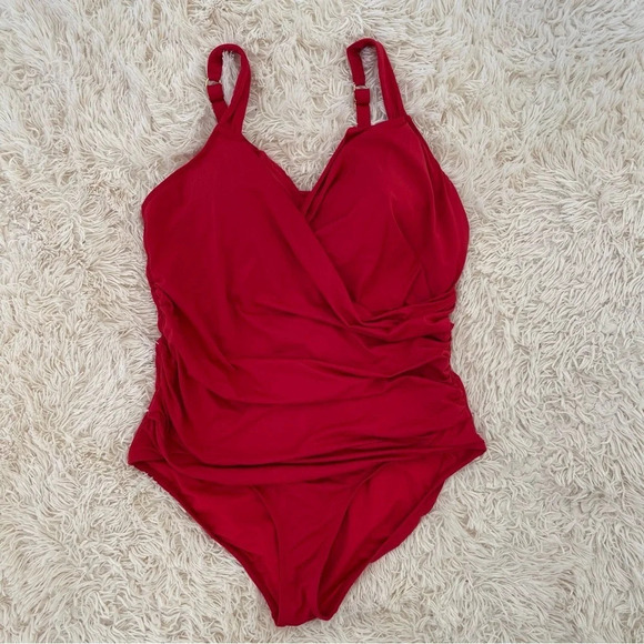 Jantzen Surplice Maillot One-Piece Swimsuit adjustable straps Red size 22W - Picture 1 of 10